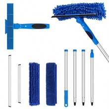 ALimpiador de ventanas de 67 pulgadas kit de herramientas de limpieza profesional de ventanas 2 en 1 con poste de extension equipo de lavado de ventanas con cabezal giratorio para ventanas - Azul - Ver 8