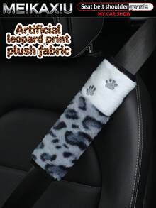 MEIKAXIU 1pc/2pcs New Leopard Print Plush Paw Print Car Seat Belt Shoulder Cover, Anti-Chafing Pressure Relief Comfortable Car Interior Accessory For Women - Leopard Print Plush Paw Print Style - View 7