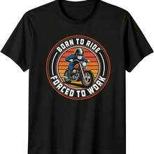 Born To Ride Forced To Work T-Shirt Retro Biker Motorcycle Birthday For Him And Her - Black - View 1