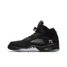 Nike Jordan Air Jordan 5 "PSG" OG, No. 75 Embroidered Paris Saint-Germain High-Top Retro Basketball Shoes, Men's, Coal Black - AV9175-001 - 查看 16