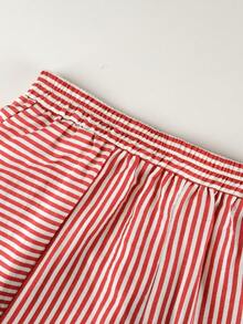 Plus Size Women Striped Bermuda Shorts, Straight Leg Casual Style For Spring Summer - Red - View 4