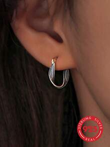 1pc S925 Sterling Silver Women's Vintage Distressed Braided Hoop Earrings, Hypoallergenic Design, Textured Silver Jewelry, Suitable For Daily Wear, Commuting And Holiday Gifts. Personalized Gift For Girlfriend Or Best Friend. Gift Box - Antique Silver - View 7