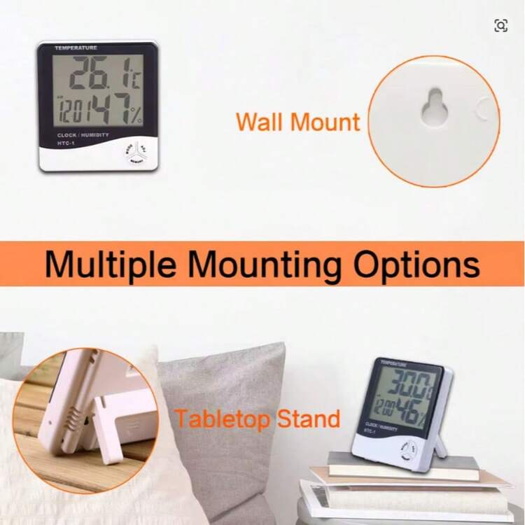 Indoor Outdoor Thermometer Alarm Clock, Creative Home Dual Temperature Display With Sensor, Digital Thermometer Hygrometer, Alarm Clock - White - View 6