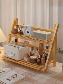 1pc Bamboo Foldable Wall-Mounted Storage Rack, Bamboo Collapsible Storage Shelf, Bedroom Storage, Kitchen Accessories, Kitchen Organizer, Wedding Dessert Display Stand - Brown - View 1