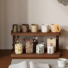 1 pieza Estante de almacenamiento de escritorio de madera vintage, organizador de cosméticos de varias capas, estante de almacenamiento multifuncional para el hogar, estante de especias de cocina, soporte para tazas/mugs, lápiz labial, perfume, taza de té, estante de exhibición abierta para frascos de especias, estante de encimera ahorrador de espacio - Multicolor - Ver 8