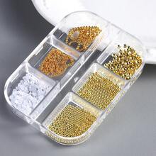 龐克風美甲鏈條吊飾，金屬鏈條與珠飾製成，含珍珠與金色珠子，手工美甲裝飾鏈，適合 Y2K 風格 3D 美甲藝術美甲飾品 - 彩色 - 查看 4