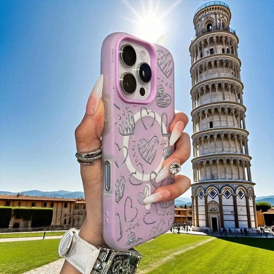 Phone Case - A Phone Case With A Full-Screen English Heart Design, Featuring A Minimalist Macaron Color And A Jelly-Like Texture, Combines Magnetic Wireless Charging. Perfect For Halloween, New Year, Christmas - 紫色 - 查看 1