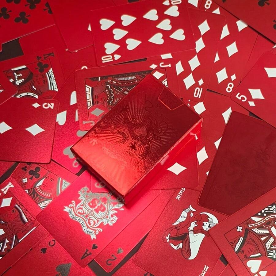 54张金色箔片红色系列标准扑克牌 | 耐用 | 适用于纸牌游戏、魔术表演和恶作剧 | 万圣节、新年和其他节日派对的必备道具 - 金箔紅撲克牌 - 查看 1