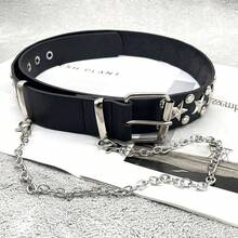 Bộ 3 chiếc thắt lưng da đen đính đinh tán hình ngôi sao phong cách Punk, thiết kế độc đáo. - Nhiều màu - Xem 5