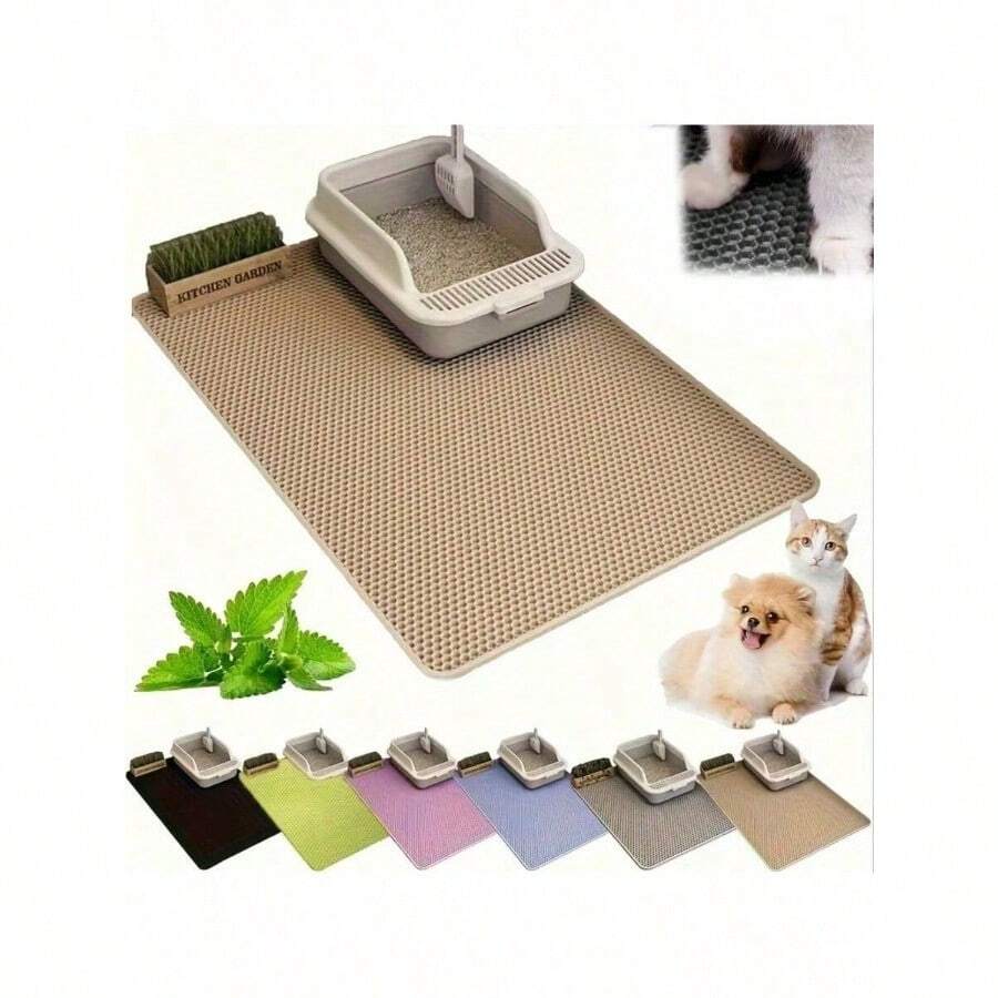 Double-Layer Hollow Cat Litter Mat - Easy To Clean Grid Design, Strong Odor Control, Prevent Litter Tracking, Pet Floor Protection Mat, Daily Hygiene For Cats - Multicolor - View 1