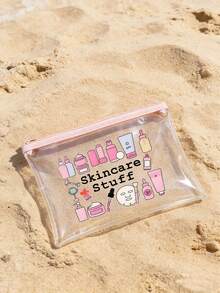"Skincare Stuff" 字母印花 PVC 化妝包，PVC 旅行收納包附拉鍊，輕量耐褪色女款女孩化妝盥洗包，TSA 認證便攜式化妝盒，易清潔設計化妝包，適合送給母親、老師、朋友、護士、女性朋友的禮物，旅行必備，學校假期，返校用品，盥洗包，防水化妝包 - 彩色 - 查看 8