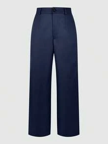 Jisfaneya Solid-Color Pocket Zipper Button Straight-Tail Suit Fabric Black Pants Elegant And Stylish Office Daily Versatile Suit Pants - Navy Blue - View 4
