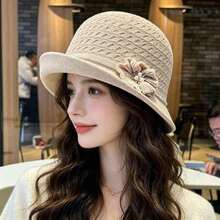 French-Style Flower Pearl-Embroidered Stylish Fisherman Hat Spring And Summer With Rolled Brim Shaping. Women's Versatile Bucket Hat And. - Be - Xem 11