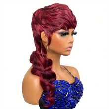 A Short Bangs, Single-Sided Drooping Wave Wig, With A Sharp And Short Skull Top Cut That Is Neat And Eye-Catching, Suitable For Casual Shopping, Niche Socializing, And  Carnival Parties, Dance Party Outfits, And Cool Cosplay Styles - Red - View 1