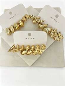 6/18PCS Women's Elegant Fashion Geometric Multi-Element Gold Metallic Earrings Set, Suitable For Party, Gift, Daily Wear, (Lightweight CCB Material, Non-Fading, No Ear Drooping Feeling) - Gold - View 3