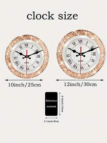 1pc 2D Flat Rose Gold Diamond Roman Numeral Pattern Round Wall Clock - Suitable For Bedroom, Living Room, Office, Kitchen And Bathroom Decor - 12/14 Inches (Batteries Not Included) - Multicolor - View 7