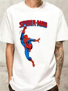 MARVEL Spider-Man Action Pose Logo Graphic T-Shirt For Men, 100% Cotton Streetwear Tee, Great Gift - 白色 - 查看 5