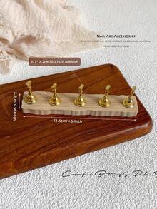 3D Long Rectangular Right-Angle Wavy Wood-Like Acrylic Resin Base With Aurora White Alloy Gold White K Nail Holder Practice Stand Set, Korean-Style Floral Laser DIY For Home, Outings, Women, Mom, Sister, Wife, Girlfriend, Wedding, Nail Salon, Beauty Parlor, Valentine's Day - Multicolor - View 9
