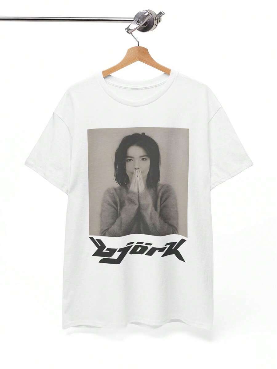 Björk T-Shirt, Debut Album Cover Tee, Vintage 90s Art Pop Shirt, Bjork Logo Graphic Top, Unisex Heavy Cotton Retro Music Fan Gift, S To 5XL - White - View 1