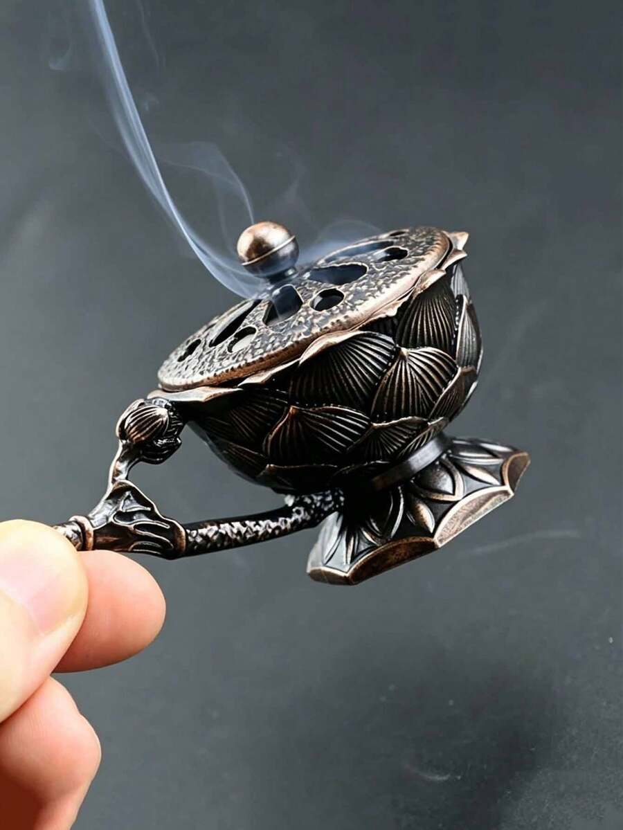 1個禪意蓮花鋅合金雙功能香座,附香片,禪香儀式用品,供奉茶室裝飾,居家辦公室禮品 - 均碼 - 查看 1