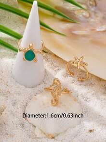 Set Of 3 Summer Beach Rings With Starfish, Shell And Scallop, Women's Jewelry Accessories For Vacation And Travel, Gift - 多色 4 - 查看 3