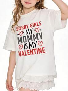 Summer Casual Soft Round Neck Short Sleeve Girl's T-Shirt,Valentine's Day Mom Quote Print Graphic Suitable For Daily Wear.White - 白色 - 查看 8