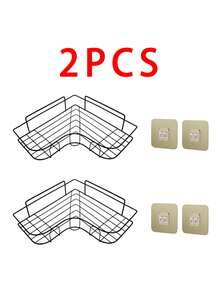 2 piezas Estante de baño triangular negro, estantería de almacenamiento de esquina montada en la pared, accesorios de baño, almacenamiento de baño, estante colgante autoadhesivo de uso múltiple para baño, cocina, cosméticos - Multicolor - Ver 12