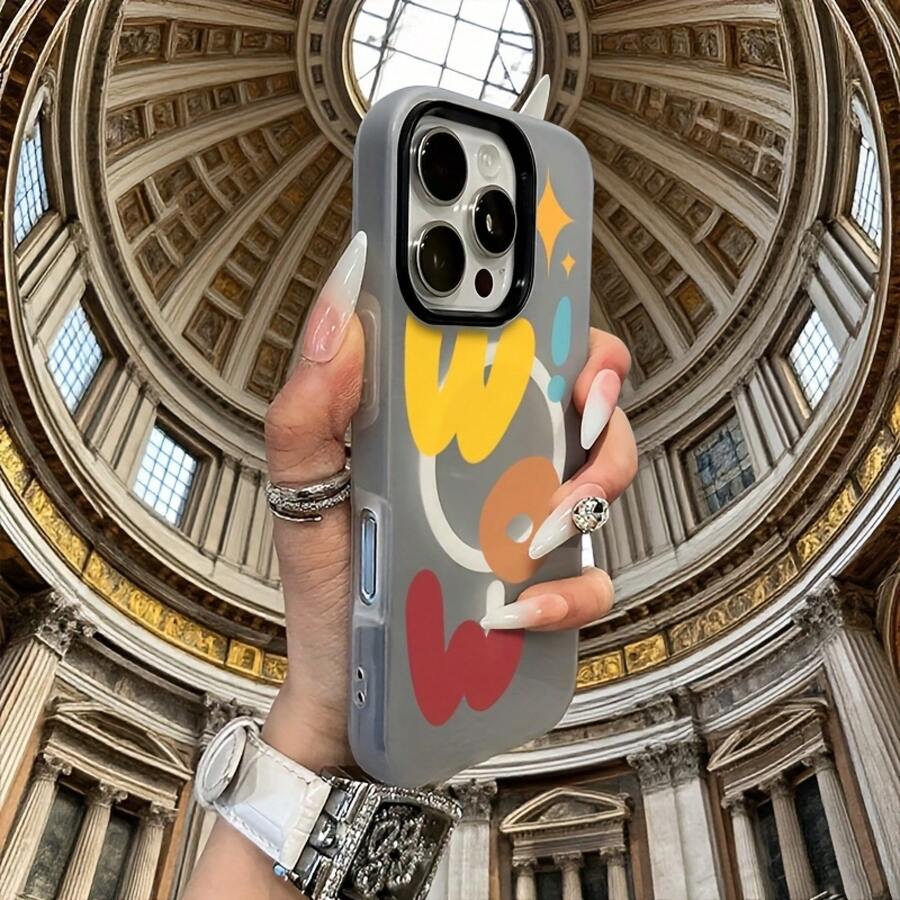 Phone Case - Colorful Bold English Letters, a Minimalist Macaroon-Colored Jelly-Like Two-In-One Magnetic Wireless Charging Phone Case, Suitable for Halloween, New Year Gifts, Christmas Gifts, Easter Gifts, And Can Be Given to Family And Friends - Negro - Ver 1