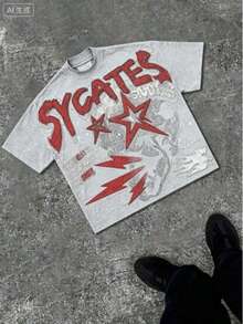 Break The SystemMen's Washed Vintage Crewneck T-Shirt, 100% Cotton 180GSM, Godspeed Highway Car Print, Retro Faded Style, American Streetwear, - 灰色2 - 查看 2