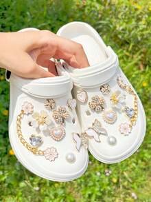 18pcs Gold-Tone Rhinestone Chain Shoe Accessories, Suitable For Sandals, Garden Shoes, Detachable Shoe Decorations - Small Gold Chain - View 6