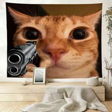 Bendera Gantung Dekoratif Kucing yang Unik - Dekorasi Dalam/Luar Ruangan dari Poliester dengan Desain Kucing Oranye dan Revolver yang Lucu, Cocok untuk Ruangan, Halaman Rumput dan Taman, Dekorasi Kucing - 1PC - View 2