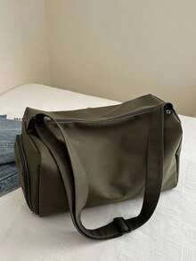 Bolsa deportiva y de yoga de doble hombro para cruce de fronteras, bolsa de viaje de gran capacidad y peso ligero para almacenamiento a corta distancia, bolsa de gimnasio impermeable con separación de húmedo y seco, adecuada para volver a la escuela, viajes, viajes de negocios, accesorios de viaje esenciales, accesorios escolares, cosas de la escuela - Verde militar - Ver 5