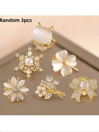 Bộ 3 món gồm khuy cài áo, cổ tay áo và trâm cài dành cho nữ, trâm cài hoa cổ chữ V chống trượt đa năng, quà tặng cho phái nữ, quà tặng ngày Valentine.