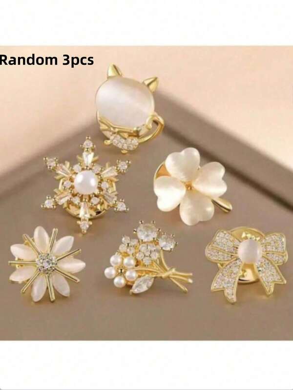 3pcs/Set Women's Cuff, Collar, And Brooch Pins, Versatile Anti-Slip V-Neck Brooch Flower, Gift For Women, Valentine's Day Gift