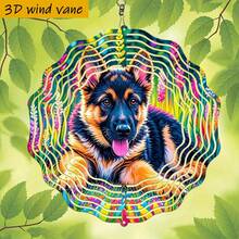 1个3D德国牧羊犬幼犬铁艺挂饰，360°旋转挂钩 - 10英寸彩色户外/室内花园家居装饰，无需电池/电源，适用于婚礼/圣诞节/万圣节/派对，动态狗狗摆件，全年适用（不含吊坠），款式随机 - A - 查看 2