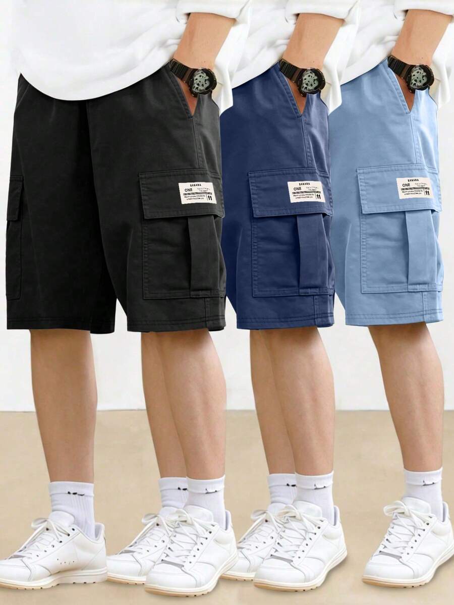 3pcs Teen Boys Casual Sports Outdoor Cargo Shorts, Spring/Autumn - Multicolor - View 1