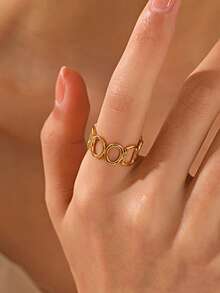 1 chiếc nhẫn hở bằng thép không gỉ mạ vàng 18K, kiểu dáng tối giản hình bầu dục và vuông, phù hợp cho nữ giới đeo hàng ngày và dự tiệc. - Vàng - Xem 3