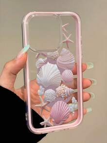 1pc Seashell Pattern Contrast Color Shockproof Phone Case, TPU Material, Suitable As Holiday Gift, Compatible With Apple 11 12 13 14 15 16 Pro/Pro Max/14 15 16 Plus/17, Unisex - Multicolor - View 3