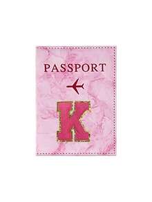 1pc Passport Cover With Rose Red Towel Embroidery And A-Z Letter Print, Unisex RFID Vintage Business Passport Holder, Multifunctional Travel Organizer Pouch, Travel Accessories, Travel Wallet, Passport Case, Beach Holiday Bag, Summer - Pink - View 16
