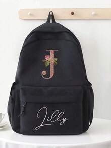 1pc Customized Fashion Travel Backpack, Personalized 26 Letter Alphabet Backpack, Personalized Nylon Solid Color Casual Backpack, Customized Personalized Backpack, Customized Exclusive Name Casual Backpack - Multicolor - View 4