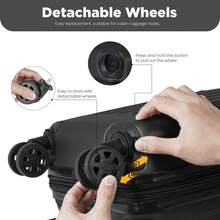 YONSLY 16 Inch Suitcase With Detachable Wheels 360° Combination Lock Double Zipper Soft Rubber Handle Trolley Travel Suitcase For Vacation - 黑色 - 查看 3