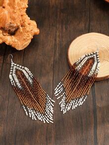 SOUL BEADING Bohemian Style Earrings, Desert Sunset Gradient Feather Tassel Long Dangle Earrings, Western Festival Costume Accessory - Caramel Color - View 5