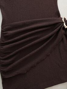 Vestido entallado de un solo color con botones metálicos, adelgazante, nuevo primavera‑verano 2026 europeo‑americano - Marrón - Ver 5