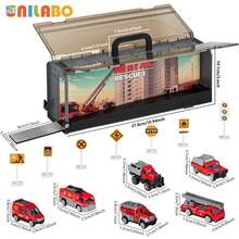 unilabo 玩具合金車收納盒套裝，附發射軌道，包含6輛合金車與逼真道路標誌，適合立即玩耍、戶外遊戲、旅行便攜的玩具車收納盒 - 彩色 - 查看 14