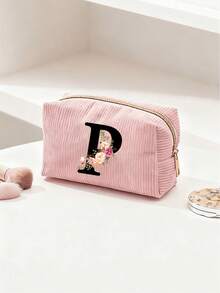 Customized A-Z Letter Corduroy Pencil Case, Customized Initial, Back To School Essential Pencil Bag, Valentine's Day Gift Makeup Bag, Ramadan Gift Choice, Large Capacity Travel Cosmetic Organizer (Smooth Zipper), Fresh And Cool Pink & White Letter Print Design, Lightweight And Foldable, Portable And Easy To Store, Thoughtful Gift For Girlfriend/Bridesmaid, Durable Toiletry Organizer For Home And Travel, Popular Back To School Gift - Multiple Styles - View 21