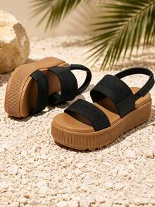 Women's Fashionable Platform Sandals, Casual Elegant Water Sandals, Open Toe Comfortable & Lightweight. Soft Insole & Antislip, Suitable For Commuting, Vacation, Waterproof Summer Beach Walking New Arrival Sandals - 黑棕色 - 查看 2