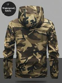 Veste coupe-vent à capuche et cordon de serrage en soft shell pour hommes, sport et casual, grande poche avant, poches latérales zippées, convient pour un port quotidien, veste polyvalente et populaire - Multicolore - Voir 3