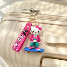 MINISO Sanrio Sporty Cartoon Keychain With Skateboard Figure Pendant Soft PVC Wrist Strap Bag Charm Key Ring Accessory For Backpack Purse Car Keys Office Desk Decoration And Everyday Carry Use Portable Fashion Style - Style1 - View 2