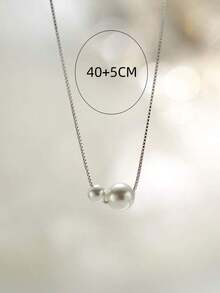 Necklace With Synthetic Pearl - Silver 2 - View 4