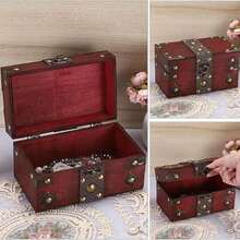 Vintage-Style Lockable Storage Box, Treasure Chest Box, Movie Prop Box, Collectibles Storage Box, Escape Room Investigation Wooden Storage Box, Jewelry Holders, Vintage Home Desktop Decoration. - Đỏ - Xem 2